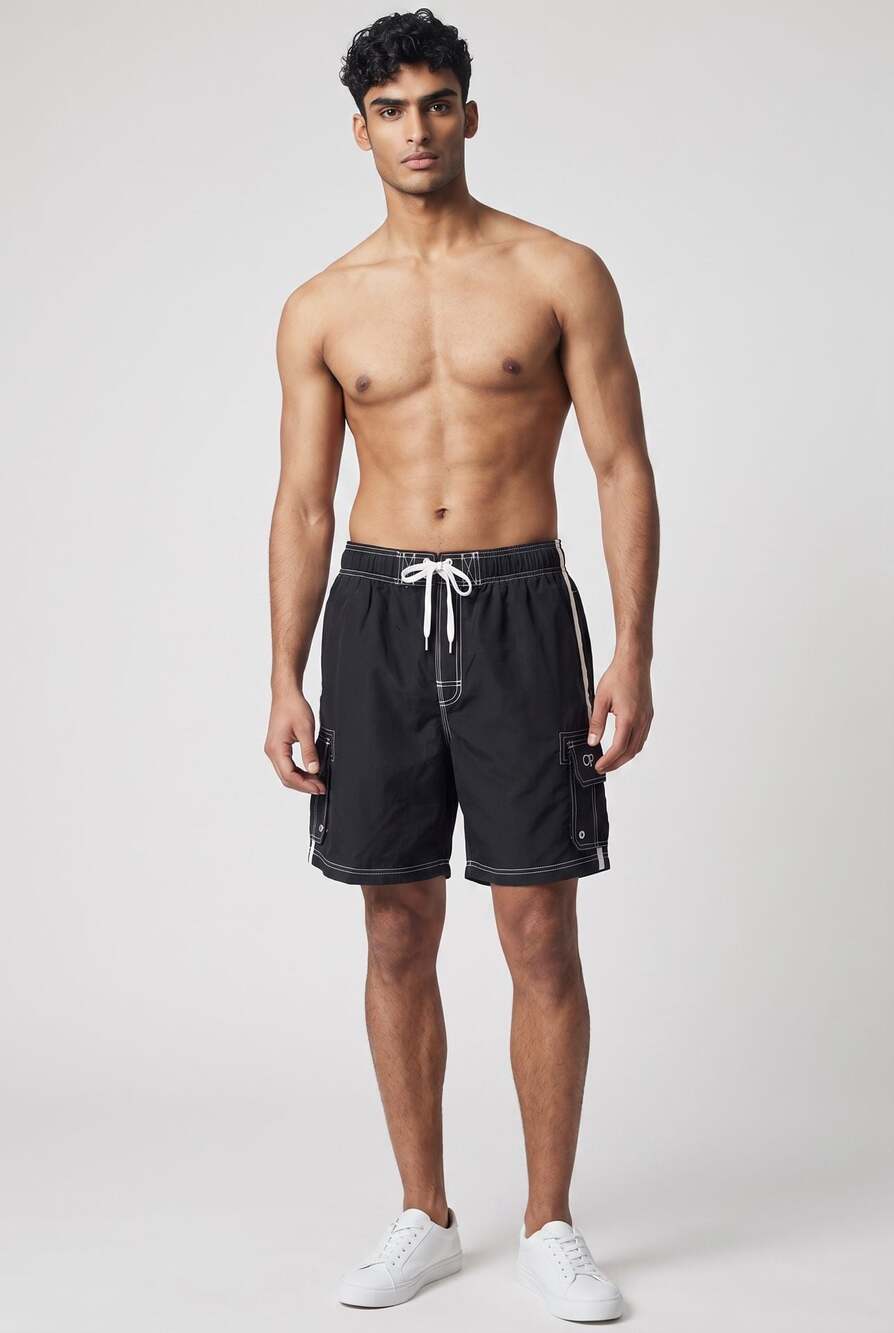Ocean Pacific Black Cargo Swim Trunks Board with Pockets (L)